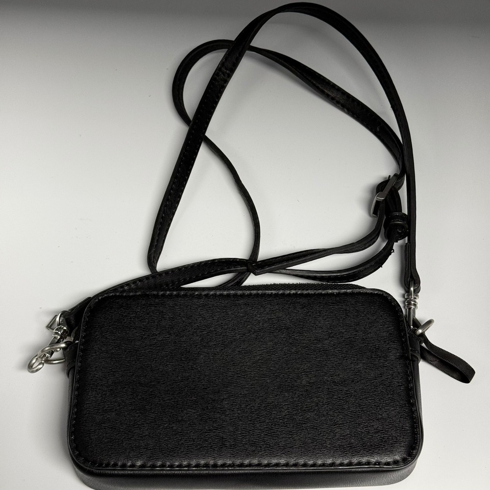 Zara Black Textured Faux Vegan Leather Crossbody Bag Silver Hardware Small